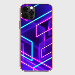 Чехол для iPhone 12 Pro Max Светящиеся разноцветные полосы, цвет: 3D-светло-розовый