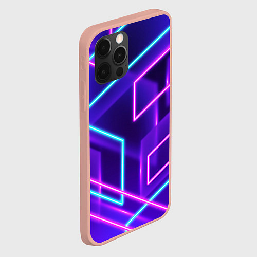 Чехол iPhone 12 Pro Max Светящиеся разноцветные полосы / 3D-Светло-розовый – фото 2