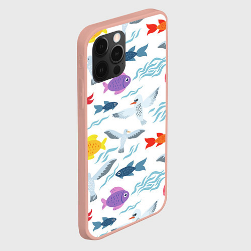 Чехол iPhone 12 Pro Max Рыбы и чайки / 3D-Светло-розовый – фото 2