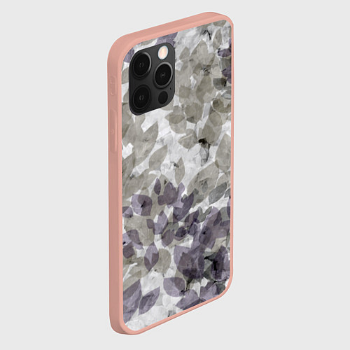 Чехол iPhone 12 Pro Max Листья серо-зеленый / 3D-Светло-розовый – фото 2