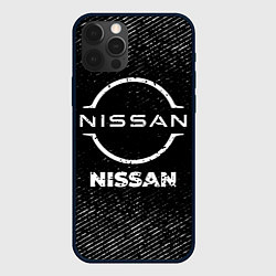 Чехол для iPhone 12 Pro Max Nissan с потертостями на темном фоне, цвет: 3D-черный