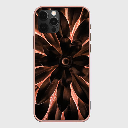 Чехол iPhone 12 Pro Max Тёмный цветочный паттерн / 3D-Светло-розовый – фото 1