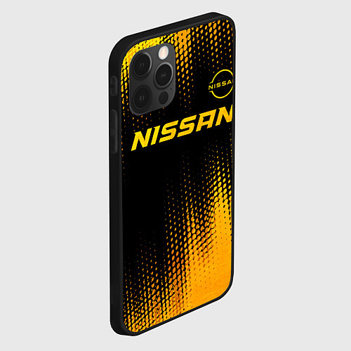 Чехол iPhone 12 Pro Max Nissan - gold gradient: символ сверху / 3D-Черный – фото 2