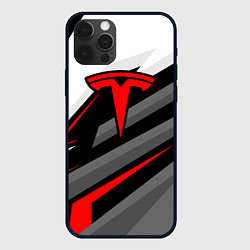 Чехол для iPhone 12 Pro Max Tesla - красная линия, цвет: 3D-черный