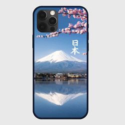 Чехол для iPhone 12 Pro Max Цветущая сакура на фоне Фудзиямы - Япония, цвет: 3D-черный