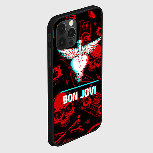 Чехол iPhone 12 Pro Max Bon Jovi rock glitch / 3D-Черный – фото 2