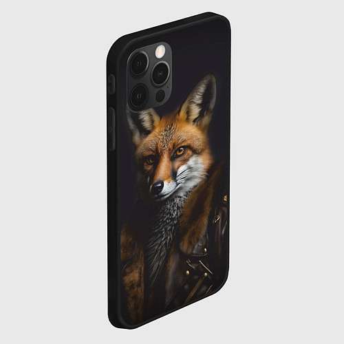 Чехол iPhone 12 Pro Max Лис в кожаном пиджаке / 3D-Черный – фото 2