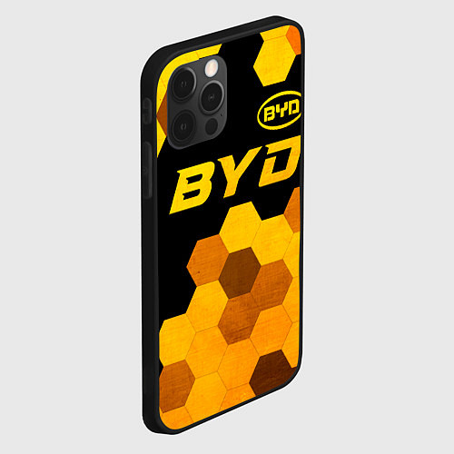 Чехол iPhone 12 Pro Max BYD - gold gradient: символ сверху / 3D-Черный – фото 2