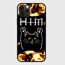 Чехол для iPhone 12 Pro Max HIM рок кот и огонь, цвет: 3D-черный