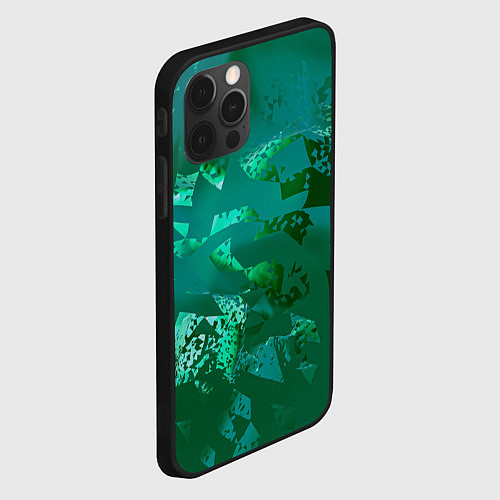 Чехол iPhone 12 Pro Max Зелёные обрывки фигур / 3D-Черный – фото 2