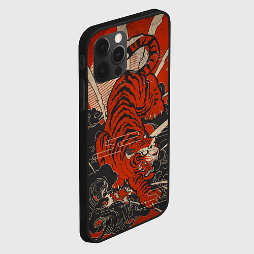 Чехол iPhone 12 Pro Max Тигр в японском стиле / 3D-Черный – фото 2