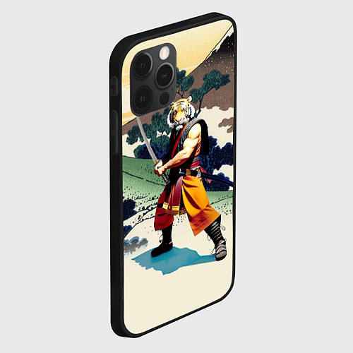 Чехол iPhone 12 Pro Max Tiger samurai - Japan - neural network / 3D-Черный – фото 2