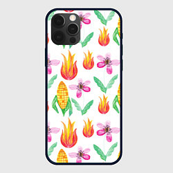 Чехол для iPhone 12 Pro Max Кукуруза и цветочки, цвет: 3D-черный