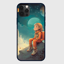 Чехол для iPhone 12 Pro Max Девочка в оранжевом скафандре: арт нейросети, цвет: 3D-черный