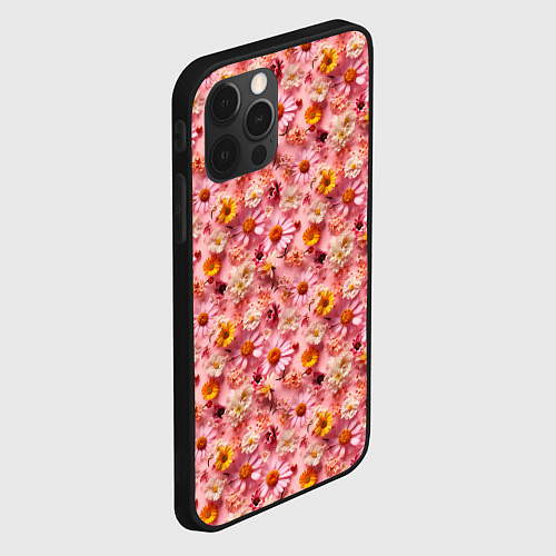 Чехол iPhone 12 Pro Max Желтые белые и розовые цветы / 3D-Черный – фото 2