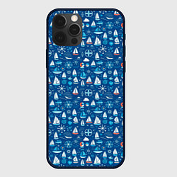 Чехол iPhone 12 Pro Max Кораблики синий фон