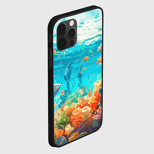 Чехол iPhone 12 Pro Max Морской подводный мир / 3D-Черный – фото 2