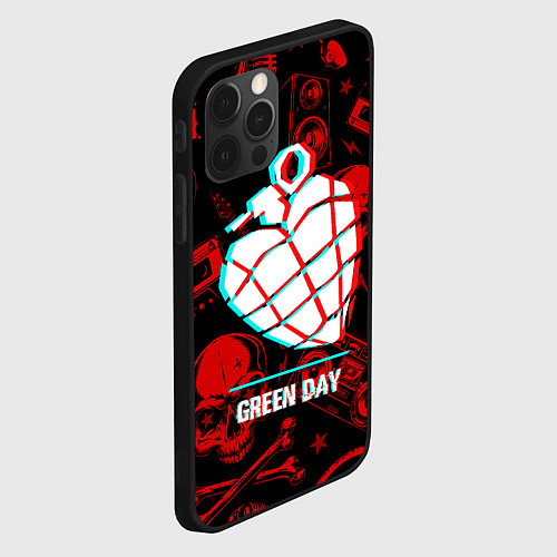 Чехол iPhone 12 Pro Max Green Day rock glitch / 3D-Черный – фото 2