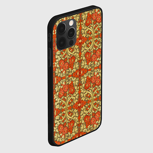 Чехол iPhone 12 Pro Max Красно-золотой средневековый узор / 3D-Черный – фото 2