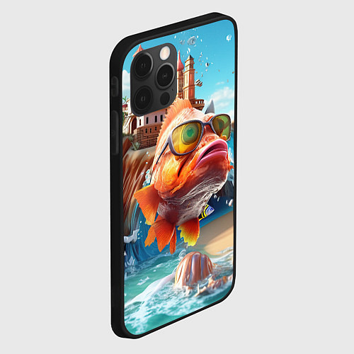 Чехол iPhone 12 Pro Max Карп в солнечных очках / 3D-Черный – фото 2