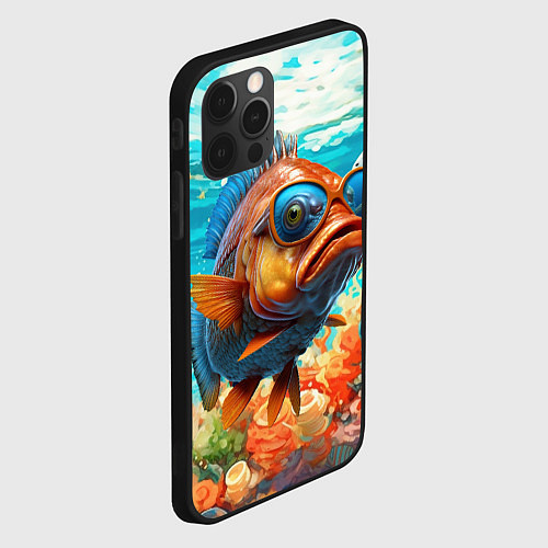 Чехол iPhone 12 Pro Max Рыба в солнечных очках в воде / 3D-Черный – фото 2