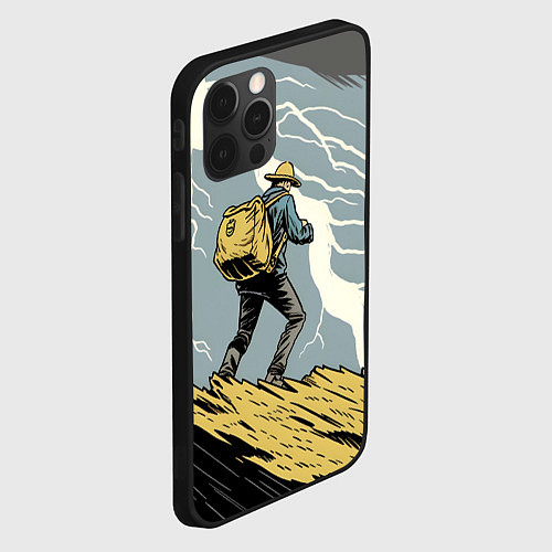 Чехол iPhone 12 Pro Max Дурак на горе ловит молнию / 3D-Черный – фото 2