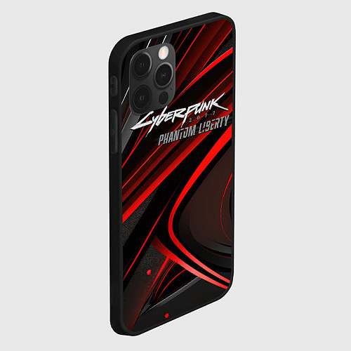 Чехол iPhone 12 Pro Max Cyberpunk 2077 phantom liberty silver logo / 3D-Черный – фото 2