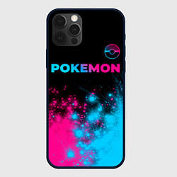 Чехол для iPhone 12 Pro Max Pokemon - neon gradient: символ сверху, цвет: 3D-черный