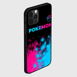 Чехол для iPhone 12 Pro Max Pokemon - neon gradient: символ сверху, цвет: 3D-черный — фото 2