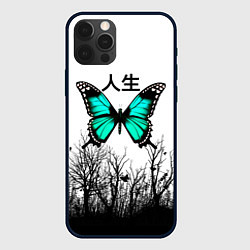 Чехол для iPhone 12 Pro Max С бабочкой на фоне японского иероглифа, цвет: 3D-черный