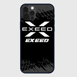 Чехол для iPhone 12 Pro Max Exeed speed на темном фоне со следами шин, цвет: 3D-черный