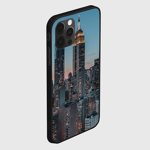 Чехол iPhone 12 Pro Max Утренний город с небоскребами / 3D-Черный – фото 2