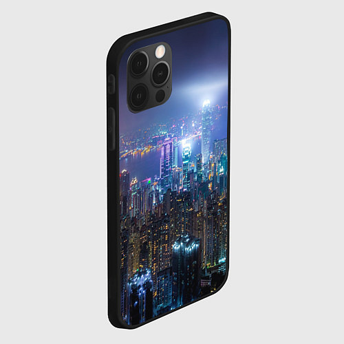 Чехол iPhone 12 Pro Max Большой город в розово-голубых огнях / 3D-Черный – фото 2
