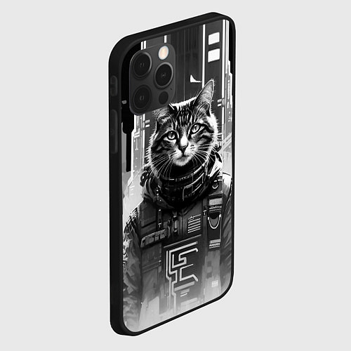 Чехол iPhone 12 Pro Max Крутой котяра в Нью-Йорке - киберпанк / 3D-Черный – фото 2