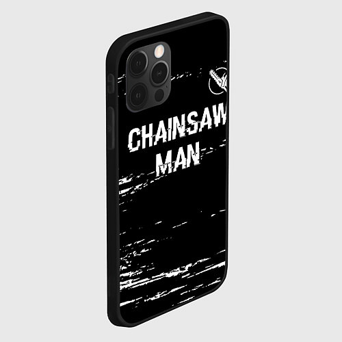 Чехол iPhone 12 Pro Max Chainsaw Man glitch на темном фоне: символ сверху / 3D-Черный – фото 2