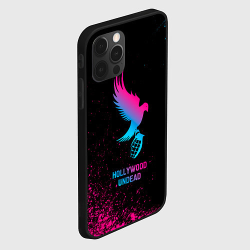 Чехол iPhone 12 Pro Max Hollywood Undead - neon gradient / 3D-Черный – фото 2