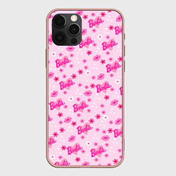 Чехол для iPhone 12 Pro Max Барби, сердечки и цветочки, цвет: 3D-светло-розовый