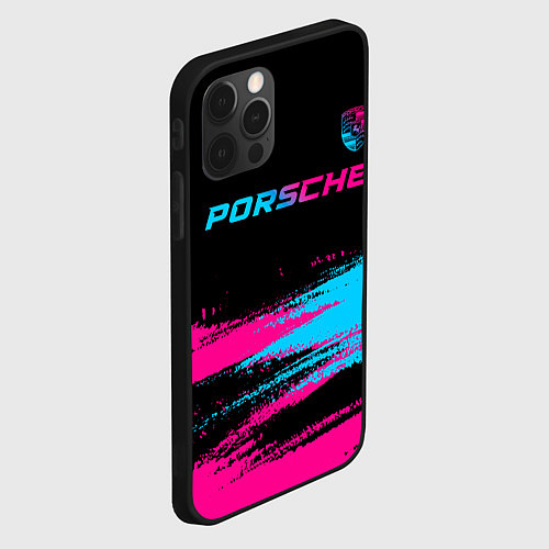 Чехол iPhone 12 Pro Max Porsche - neon gradient: символ сверху / 3D-Черный – фото 2