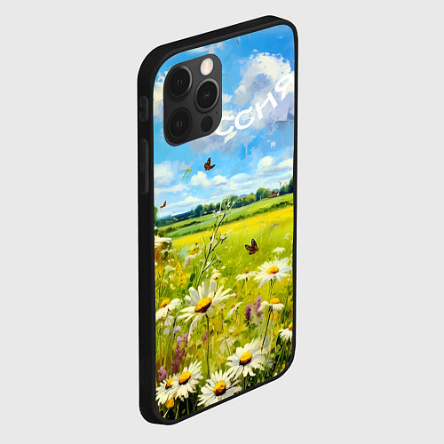 Чехол iPhone 12 Pro Max Россия - летнее цветочное поле / 3D-Черный – фото 2