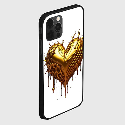 Чехол iPhone 12 Pro Max Золотое сердце / 3D-Черный – фото 2