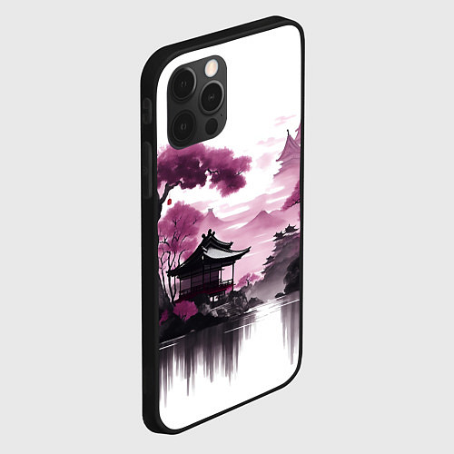 Чехол iPhone 12 Pro Max Японские мотивы - фиолетовый / 3D-Черный – фото 2