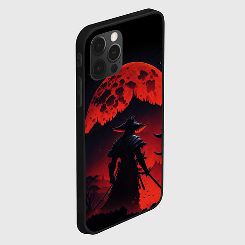 Чехол iPhone 12 Pro Max Самурай, деревня и луна - мрачный / 3D-Черный – фото 2
