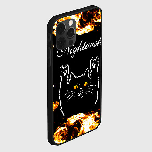 Чехол iPhone 12 Pro Max Nightwish рок кот и огонь / 3D-Черный – фото 2