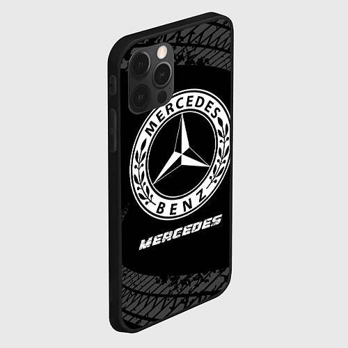 Чехол iPhone 12 Pro Max Mercedes speed на темном фоне со следами шин / 3D-Черный – фото 2