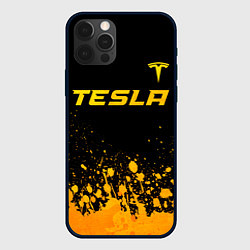 Чехол для iPhone 12 Pro Max Tesla - gold gradient: символ сверху, цвет: 3D-черный