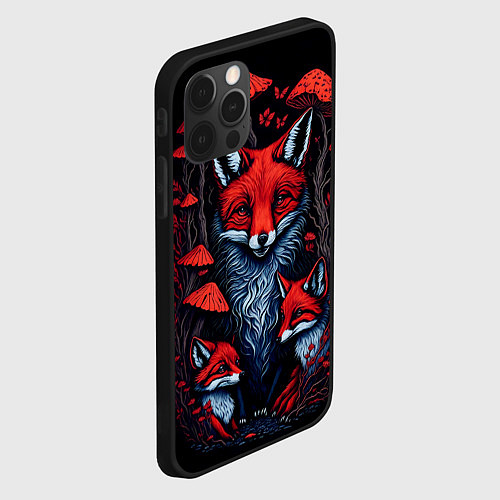 Чехол iPhone 12 Pro Max Красный лис и грибы / 3D-Черный – фото 2