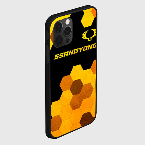 Чехол iPhone 12 Pro Max SsangYong - gold gradient: символ сверху / 3D-Черный – фото 2