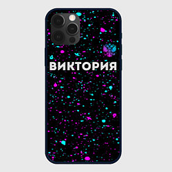 Чехол для iPhone 12 Pro Max Виктория и неоновый герб России: символ сверху, цвет: 3D-черный