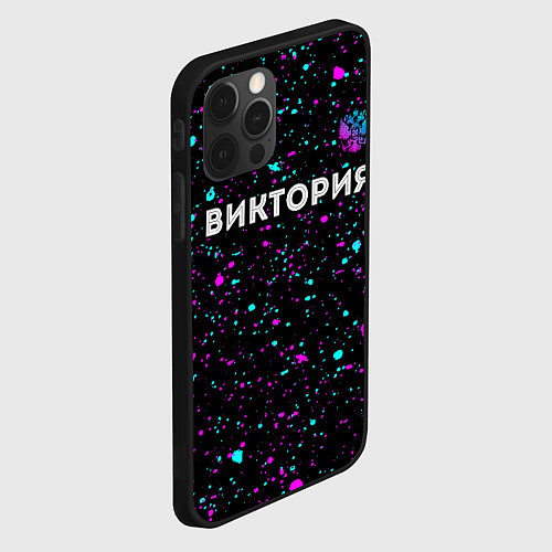 Чехол iPhone 12 Pro Max Виктория и неоновый герб России: символ сверху / 3D-Черный – фото 2