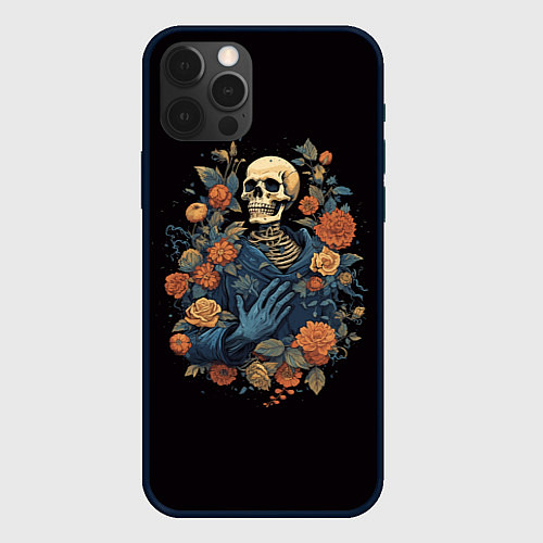 Чехол iPhone 12 Pro Max Винтажный скелет в цветах / 3D-Черный – фото 1